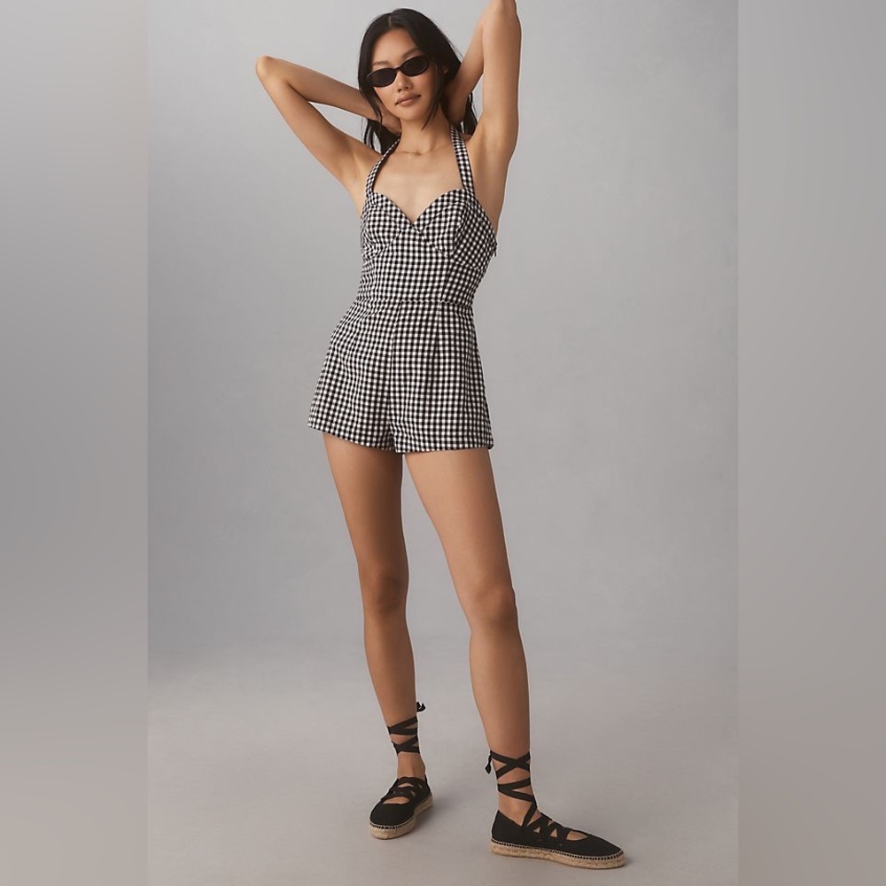 NWT‎ Maeve cotton Halter Gingham Romper size 10